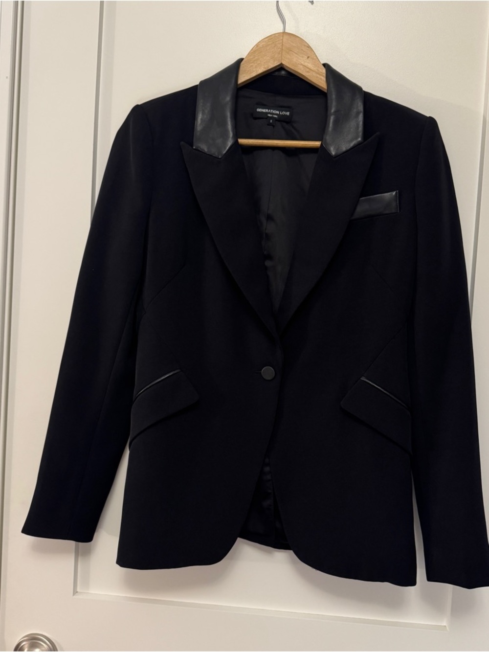 Generation Love Women's Black Vegan Leather-Trim Blazer Small